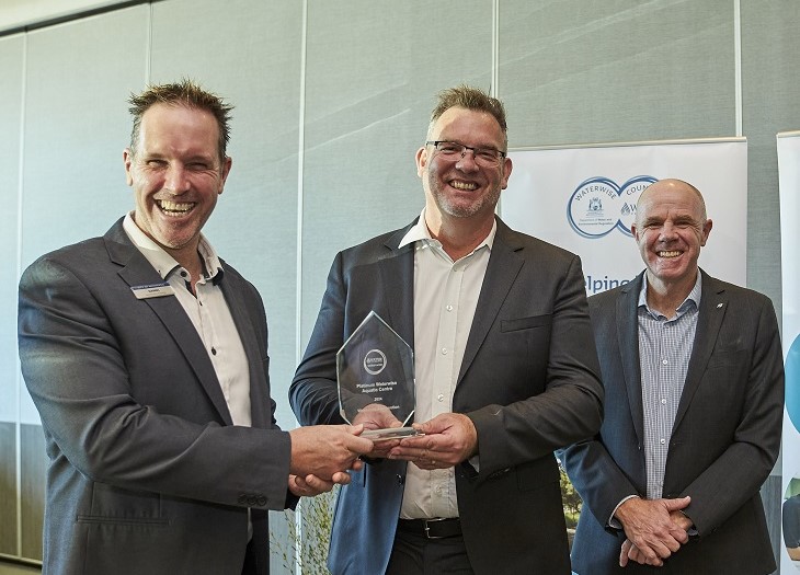 City of Wanneroo's Daniel Webb, Cameron Pratt, Rohan Klemm accept Aquamotion's Platinum Aquatic Centre award