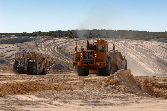 Trucks on Alkimos wastewater treatment plant site.