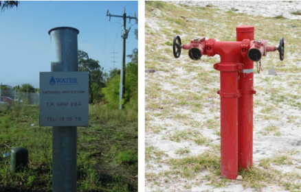 Cathodic protection test point and fire service standpipe