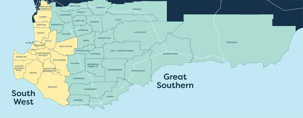 Rainwater tank rebate south west and great southern inclusion map